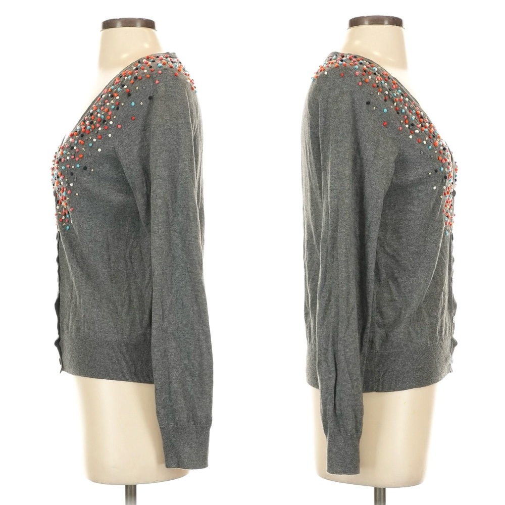 Anthropologie MOTH Gray Pom-Pom Cardigan Sweater Cotton Cashmere Blend Size M - Picture 5 of 11